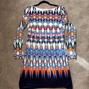 Vince Camuto Multicolor Geometric Long Sleeve Dress